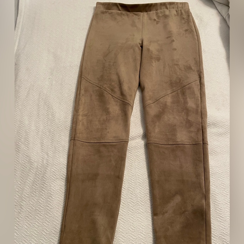Faux suede straight leg pant.